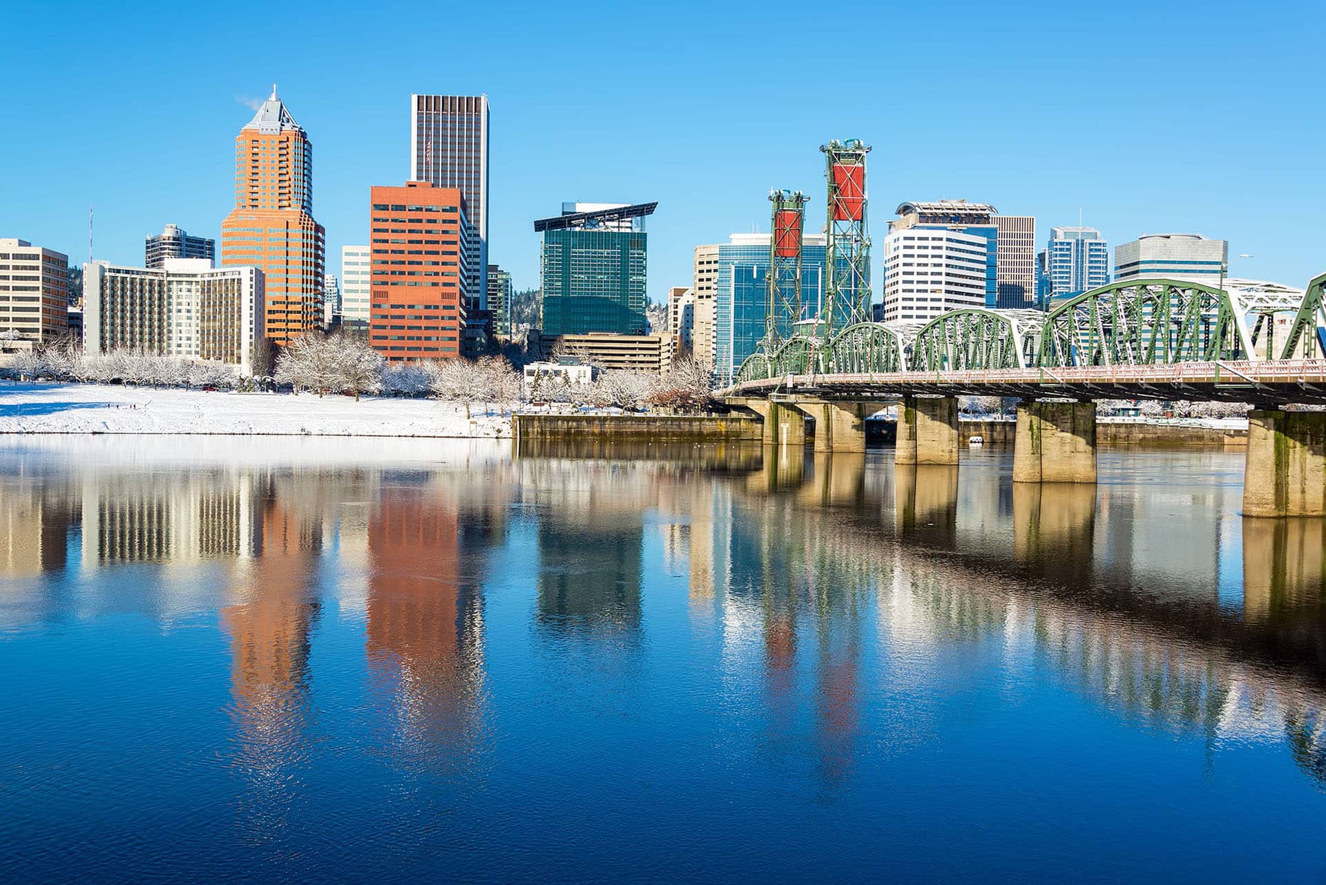 Downtown Portland Skyline Reflecting in Water